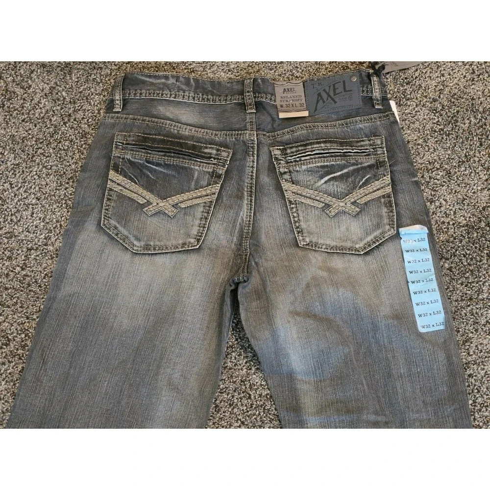 Y2K TK AXEL Denim Jeans Mens 32X32 Relaxed Straight Fit Black Rock Gray - NEW